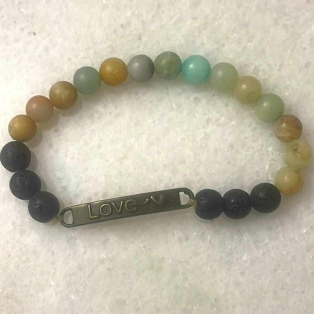 Love bracelet stretch beaded natural stone earth tone jewelry